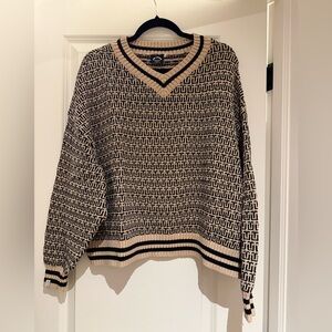 THE UPSIDE Black and Cream Patterned V-Neck Sweater